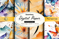 Seamless digital paper pack with watercolor butterflies and Product Image 1