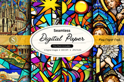 Seamless digital paper texture with vibrant stained glass pa Product Image 1