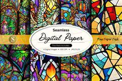 Seamless digital paper texture with vibrant stained glass pa Product Image 1
