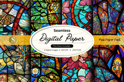 Seamless digital paper pack with vibrant stained glass textu Product Image 1