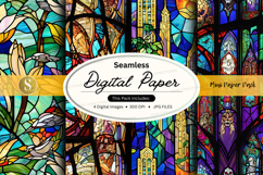 Seamless stained glass digital paper pack vintage textures Product Image 1