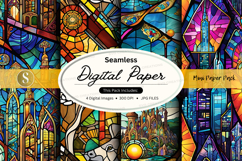 Seamless digital paper pack with vibrant stained glass textu Product Image 1