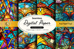 Seamless digital paper pack with vibrant stained glass patte Product Image 1