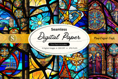 Seamless digital paper texture with floral stained glass des Product Image 1