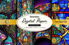Seamless digital paper texture with stained glass pattern ba Product Image 1