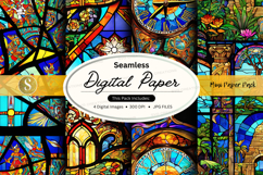 Seamless digital paper texture vintage stained glass pattern Product Image 1