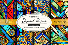 Seamless digital paper texture with ornate patterns and vibr Product Image 1