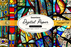 Seamless digital paper texture with vibrant stained glass pa Product Image 1