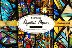 Seamless digital paper texture vintage stained glass pattern Product Image 1