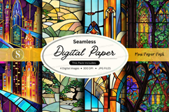 Seamless digital paper pack with stained glass textures and Product Image 1