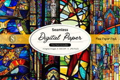 Seamless digital paper texture with stained glass pattern Product Image 1