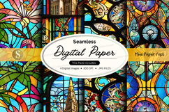 Seamless digital paper texture with floral stained glass pat Product Image 1