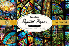 Seamless digital paper pack with vibrant stained glass textu Product Image 1