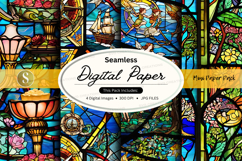Seamless vintage digital paper pack with stained glass textu Product Image 1
