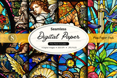 Seamless vintage digital paper pack with floral and angel te Product Image 1