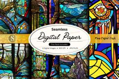 Seamless stained glass digital paper texture background vint Product Image 1