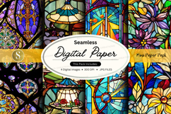 Seamless digital paper textures floral stained glass design Product Image 1