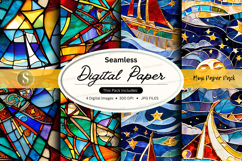 Seamless digital paper pack with nautical patterns and stars Product Image 1