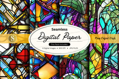 Seamless digital paper pack with vibrant stained glass textu Product Image 1