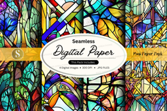 Seamless digital paper pack with vibrant stained glass textu Product Image 1