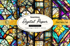 Seamless digital paper texture with vibrant stained glass pa Product Image 1