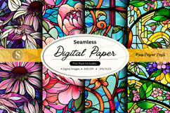 Seamless digital paper pack floral vintage textures backgrou Product Image 1