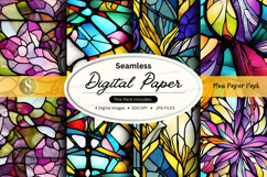 Seamless digital paper texture with vibrant stained glass pa Product Image 1
