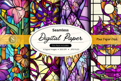 Seamless digital paper texture with floral and geometric pat Product Image 1