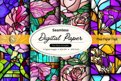 Seamless floral digital paper pack vintage watercolor textur Product Image 1