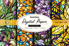 Seamless digital paper texture with vibrant stained glass pa Product Image 1