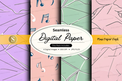 Seamless digital paper pack with floral and music notes desi Product Image 1