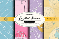 Seamless digital paper pack with floral patterns and texture Product Image 1