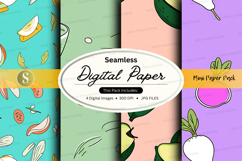 Seamless digital paper textures with veggies and kitchen too Product Image 1