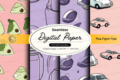 Seamless digital paper pack with cars and fruits pattern Product Image 1