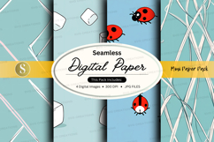 Seamless digital paper pack with ladybugs and grid backgroun Product Image 1