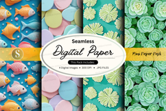 Seamless digital paper pack with floral and watercolor textu Product Image 1