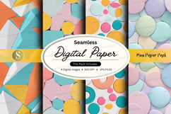 Seamless pastel digital paper pack with polka dots and trian Product Image 1