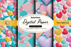 Seamless digital paper pack pastel geometric hearts backgrou Product Image 1