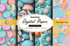 Seamless digital paper pack with watercolor mushrooms and fl Product Image 1