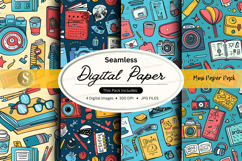 Seamless digital paper pack with vintage office supplies and Product Image 1