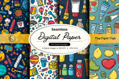 Seamless digital paper pack with colorful stationery and art Product Image 1