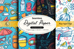Seamless digital paper pack with vintage travel and floral t Product Image 1