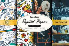 Seamless digital paper texture with colorful doodles and pat Product Image 1