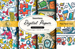 Seamless digital paper texture with colorful office and scho Product Image 1