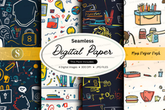 Seamless Digital Paper Pack with Stationery and School Suppl Product Image 1