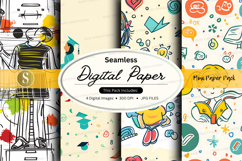 Seamless digital paper pack with colorful doodles and hand-d Product Image 1