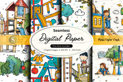 Seamless digital paper pack with playful kids room illustrat Product Image 1