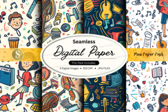 Seamless digital paper pack with music and retro doodles on Product Image 1