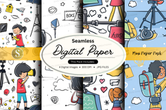Seamless digital paper pack with school and office doodles o Product Image 1