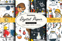 Seamless digital paper pack with science and kitchen doodles Product Image 1